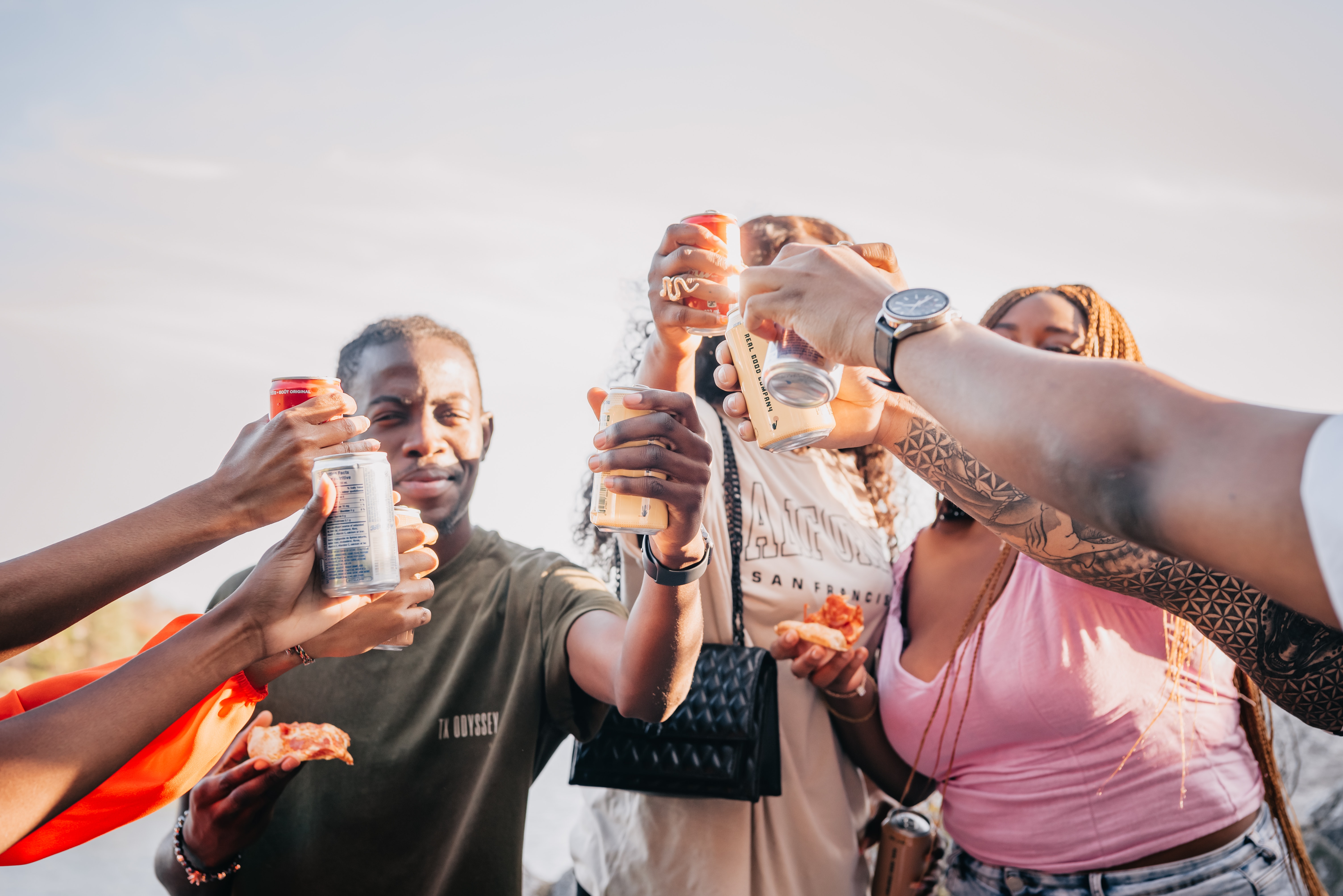  a group of people toasting 